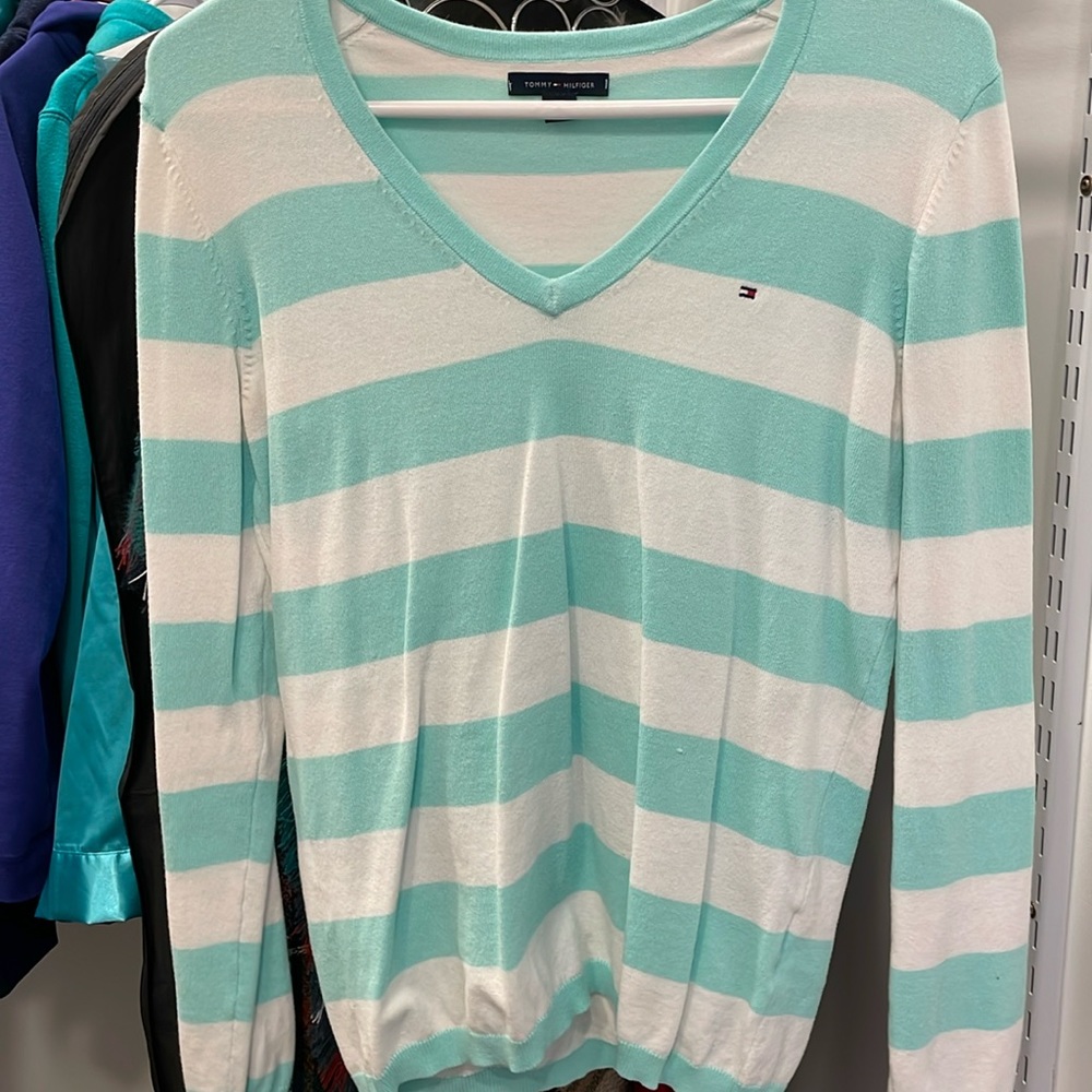 Women’s aqua blue v-neck sweater